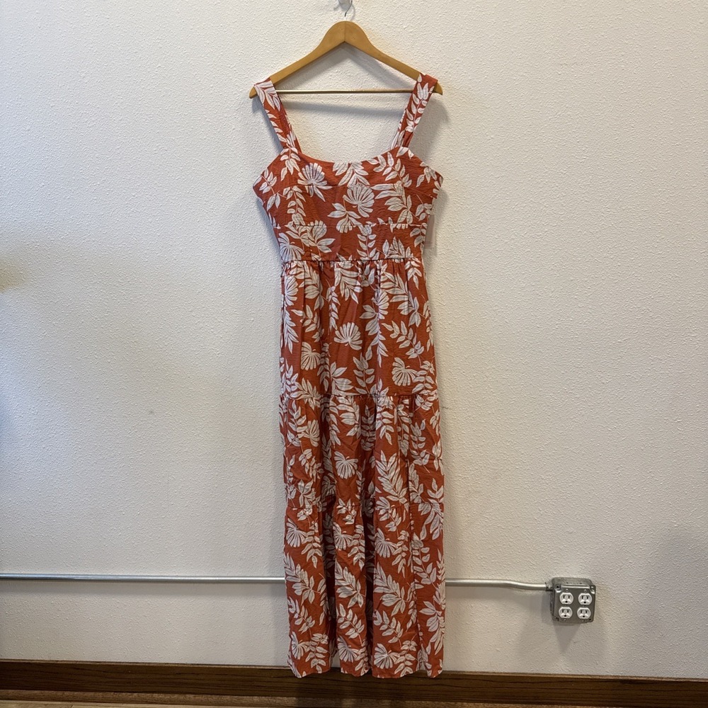 Anthropologie Sincerely Jules Orange White Floral Beachy Maxi Dress Sz‎ XL NWT